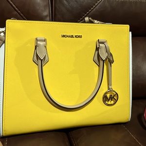 Michael kors large satchel crossbody bag yellow cream multi
